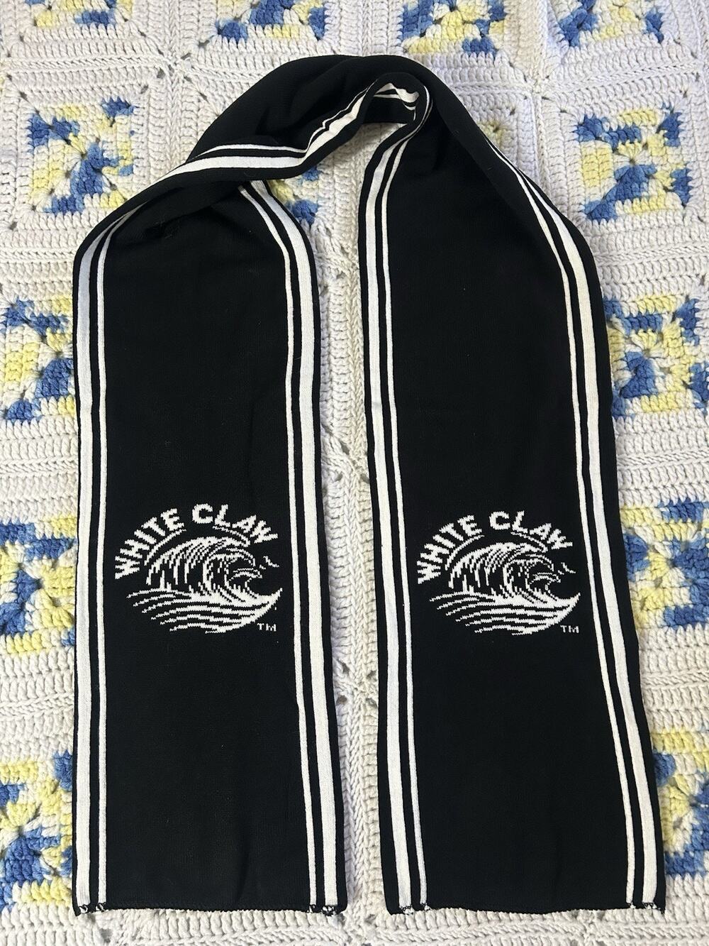 White Claw Black And White Soccer Style Scarf 64x9 NWOT